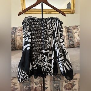 Alberto Makali Black and White Lace Trim Top